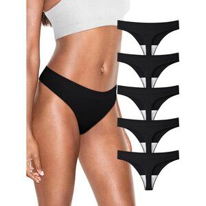 Women High Waisted Seamless Thongs 5 Pack Breathable Tummy Control No Show